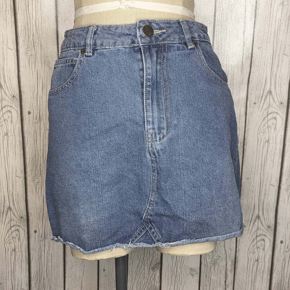 Cotton On 91 A-Line Mini Denim Skirt Raw Hem Medium Wash Blue Size 6